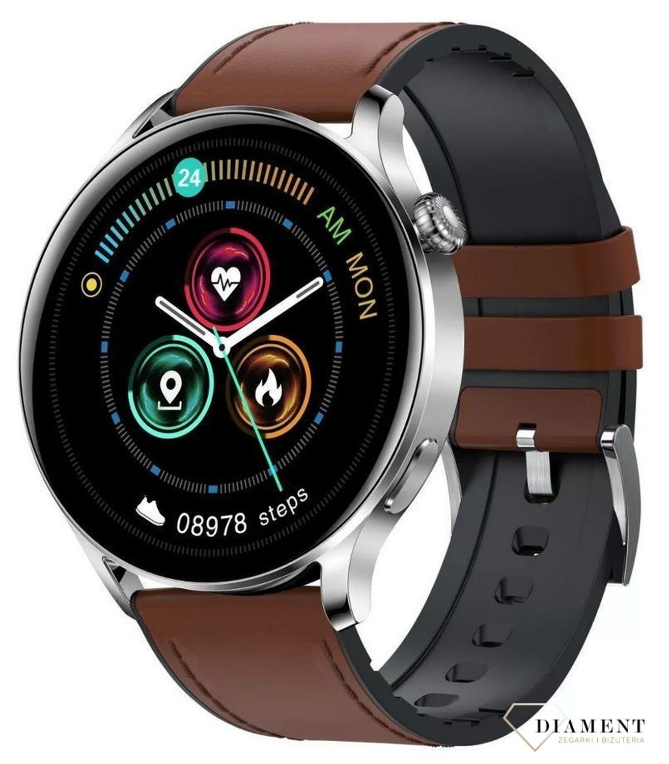 Smartwatch męski Garett skórzany brązowy pasek Men Elegance Jasny (2).jpg